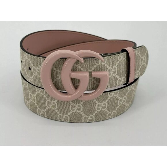 NEW GUCCI BELT WIDE GREY PINK WHITE GG MARMONT SIZE 80 Cm 32 In 100% Authentic - Picture 2 of 7